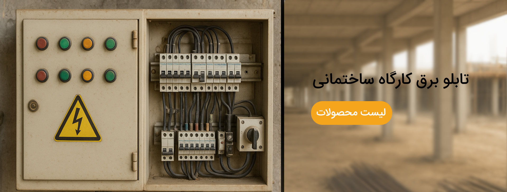 بنر وب سایت الکترو بازیانی تابلو کارگاه ساحتمانی