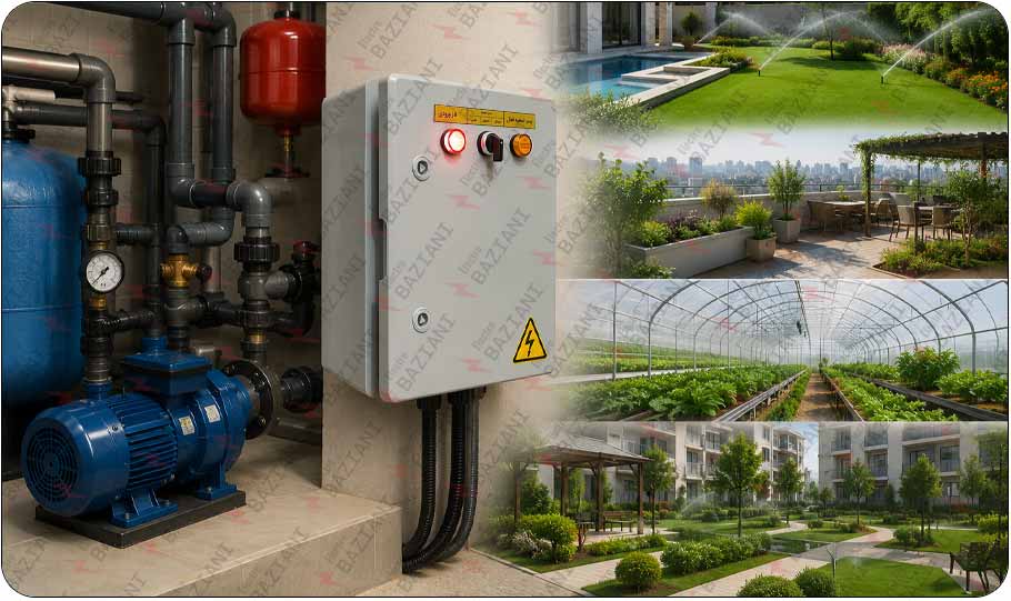 تصویر توضیحات محصول تابلوبرق آبیاری قطرهای با محافظ پمپ آب QHSA1P