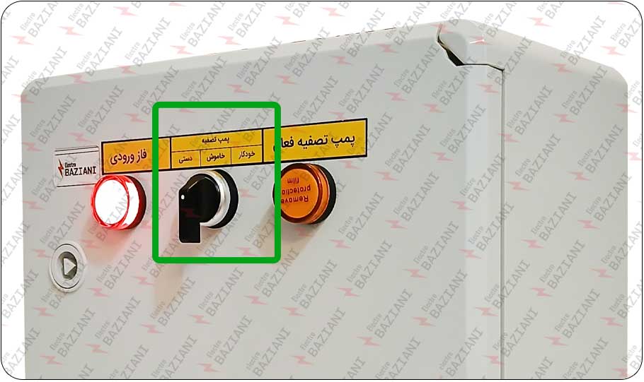 تصویر کلید 3حالته روی درب تابلو برق آبیاری قطرهای با محافظ برق پیشرفته QHSD1P